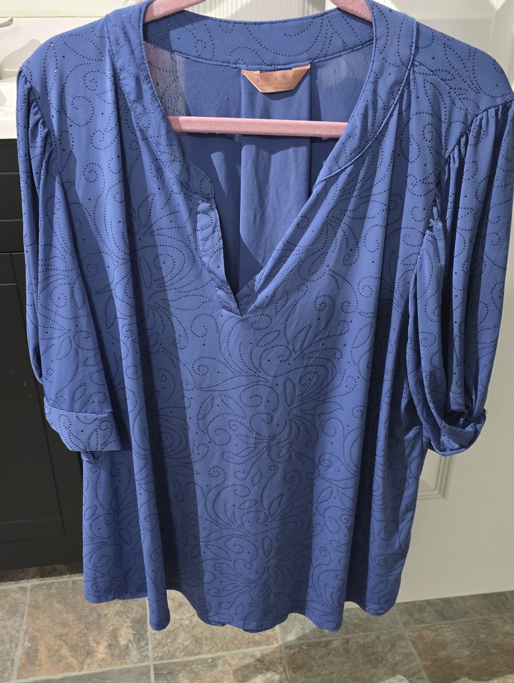 Amana Blue V-Neck Tunic with Swirl  Detail